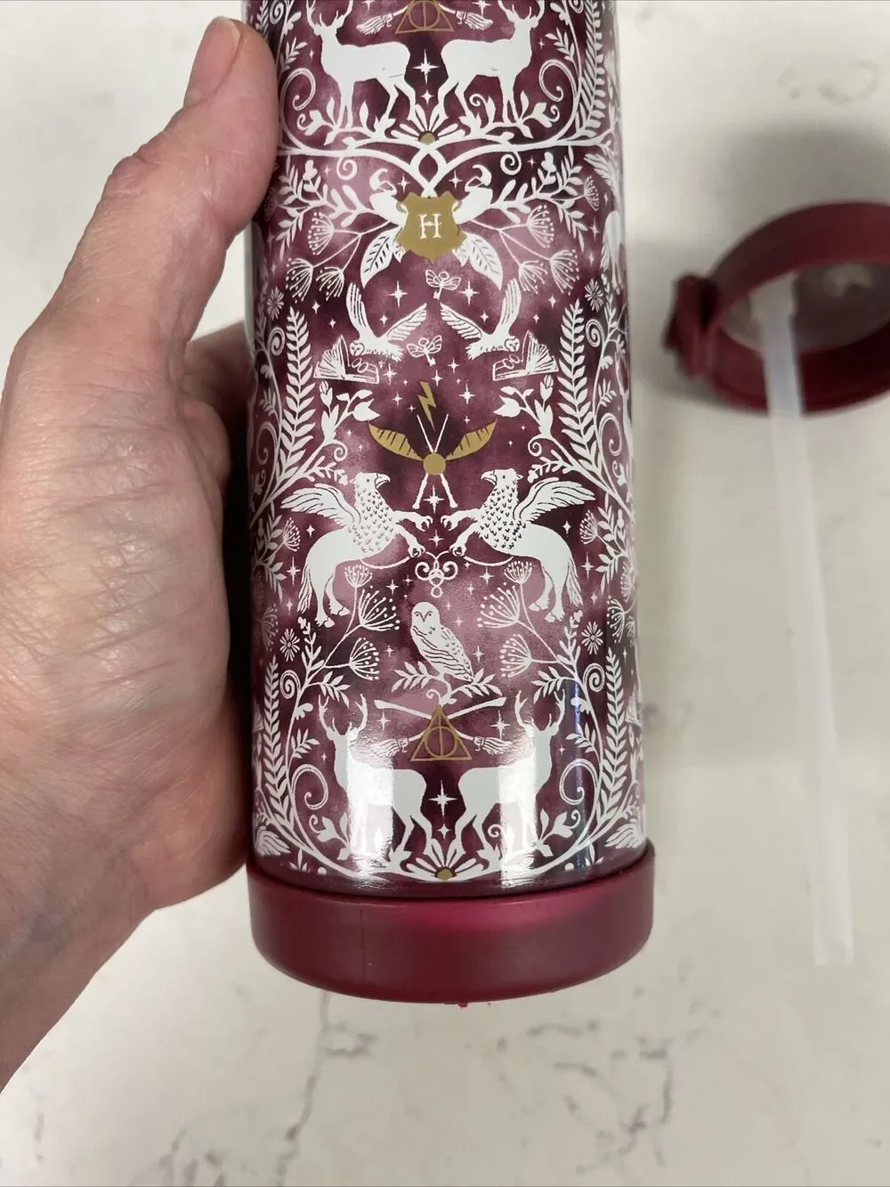 Harry Potter™ Magical Damask Water Bottle  - Burgundy PATRONUS Flip Top